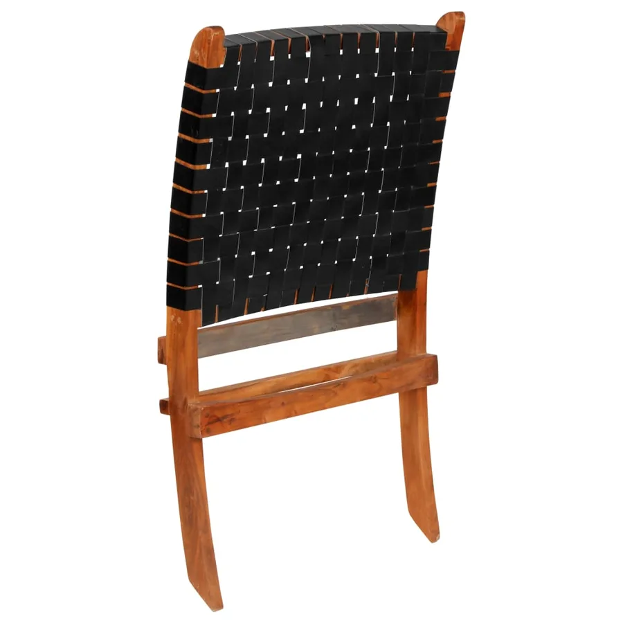 Chaise pliable bandes croisées noir cuir véritable - 9