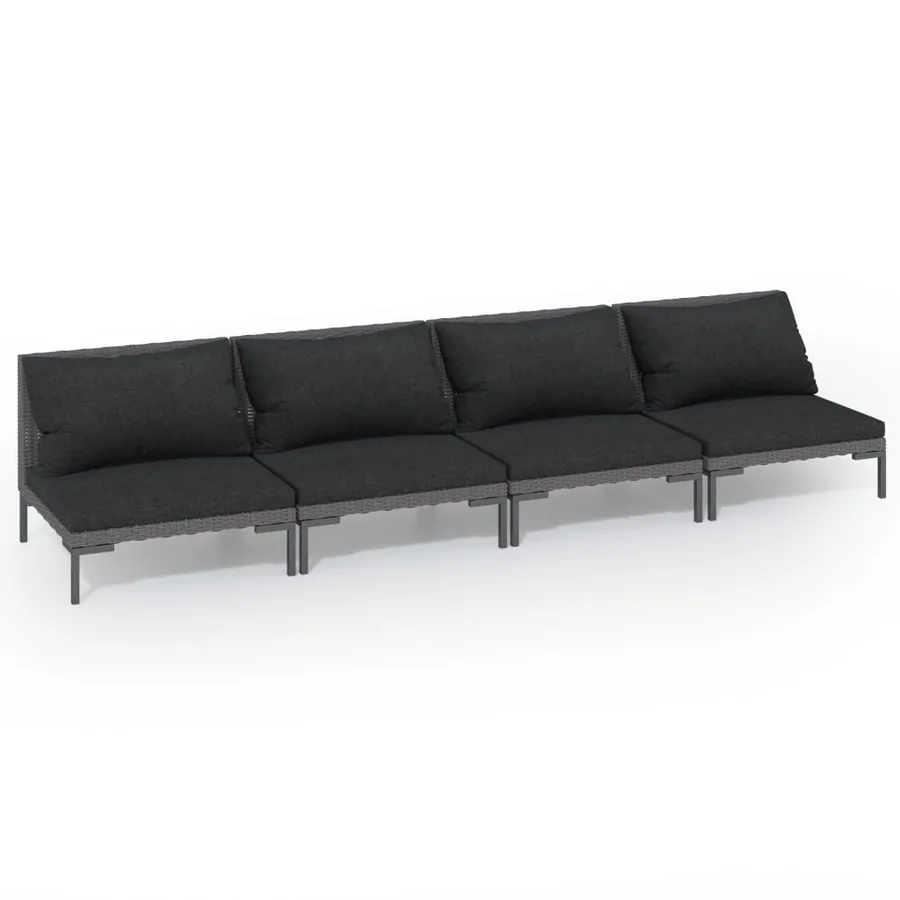Salon de jardin 4 pcs avec coussins Résine tressée Gris foncé - 2