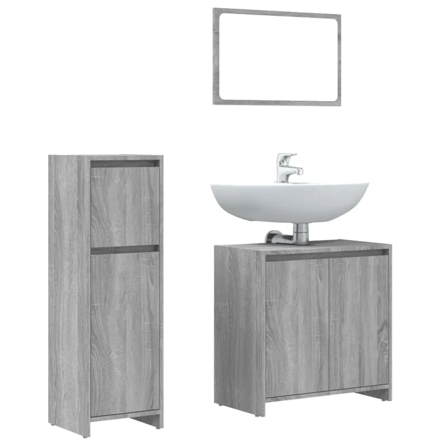 Ensemble de meubles de salle de bain 3 pcs Sonoma gris - 2