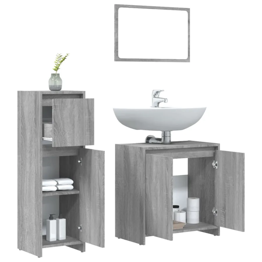 Ensemble de meubles de salle de bain 3 pcs Sonoma gris - 4