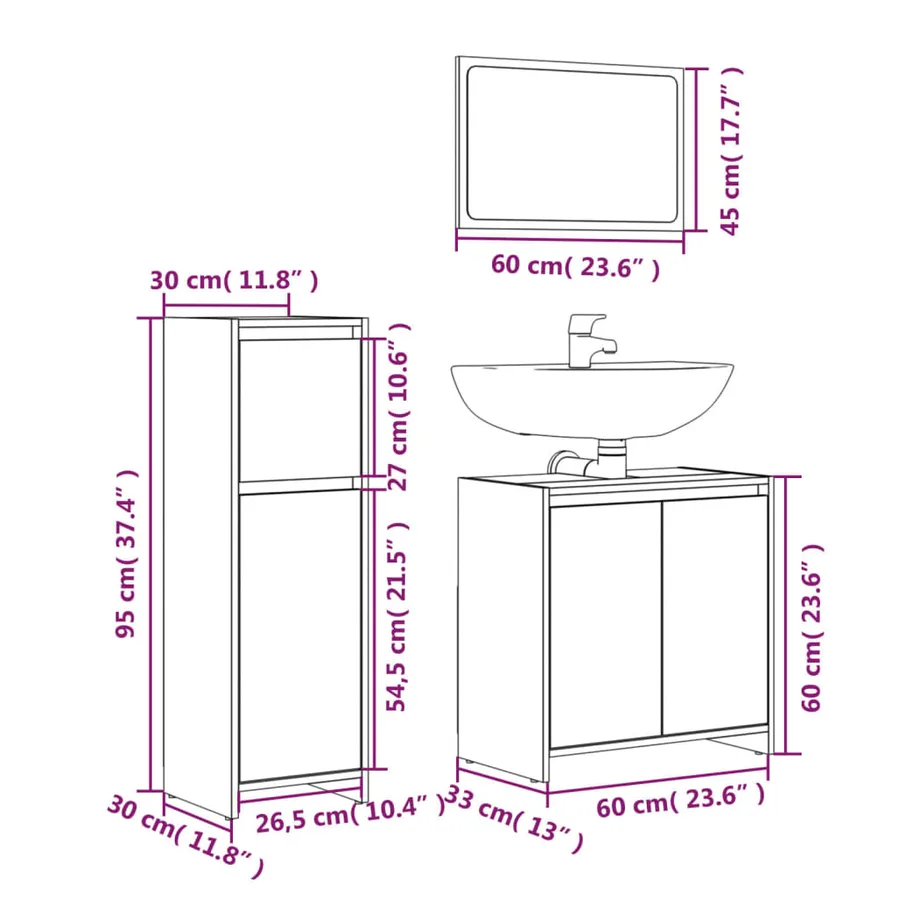 Ensemble de meubles de salle de bain 3 pcs Sonoma gris - 6