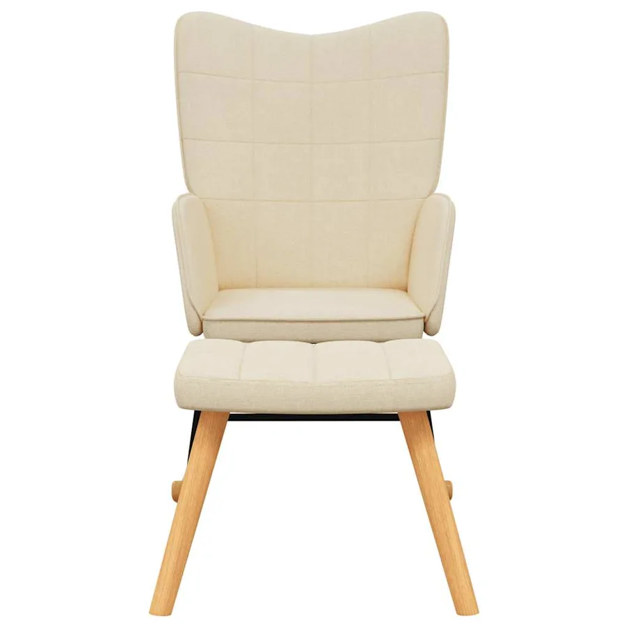 Chaise à bascule avec tabouret Crème Tissu - 3