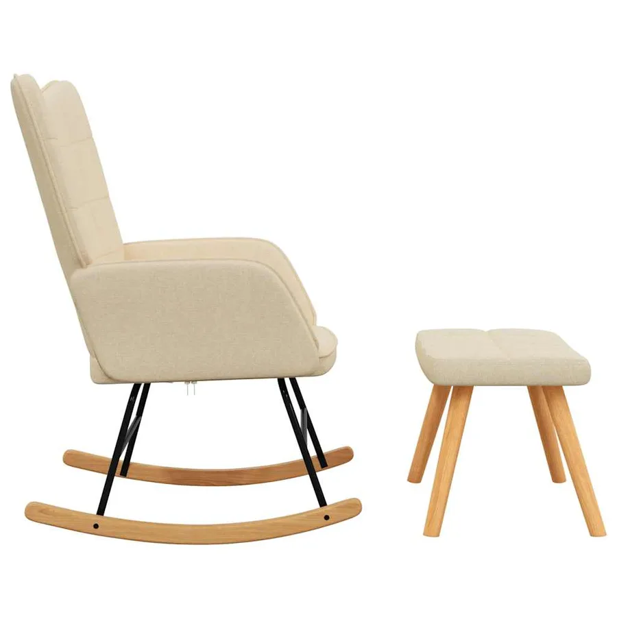 Chaise à bascule avec tabouret Crème Tissu - 5