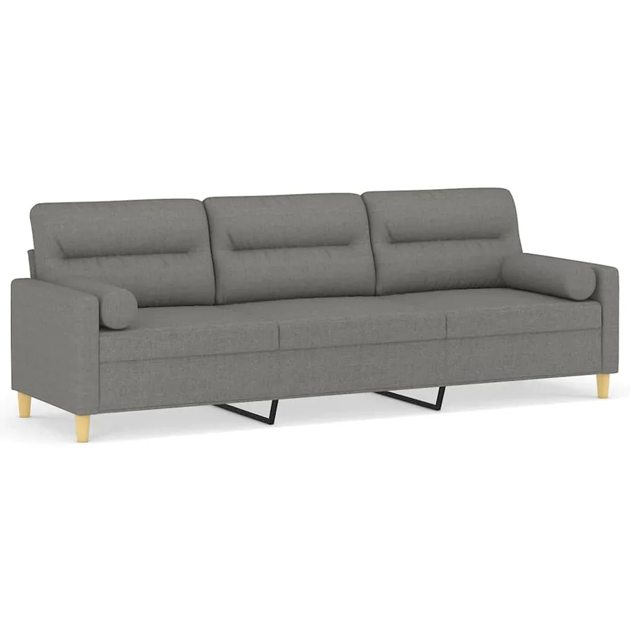 Canapé 3 places et oreillers et coussins Gris foncé 210cm Tissu - 2