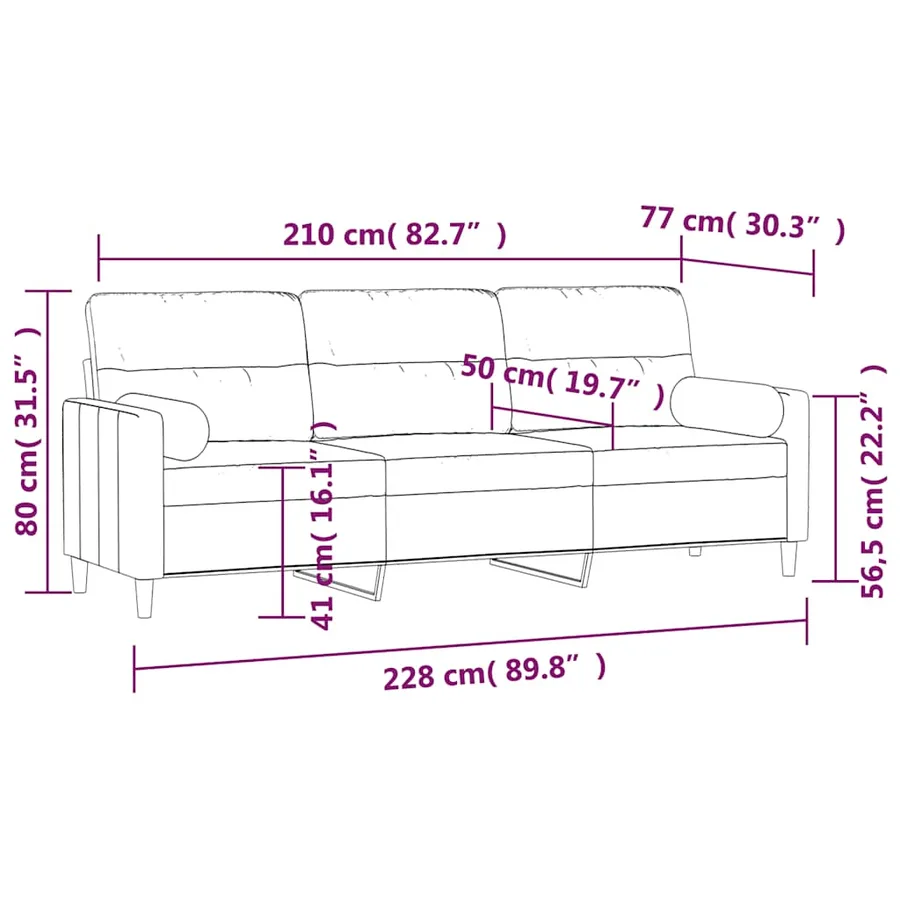 Canapé 3 places et oreillers et coussins Gris foncé 210cm Tissu - 7