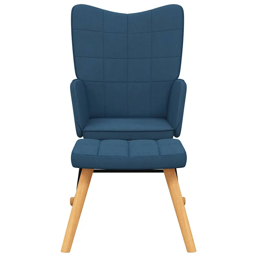 Chaise à bascule avec tabouret Bleu Tissu - 3