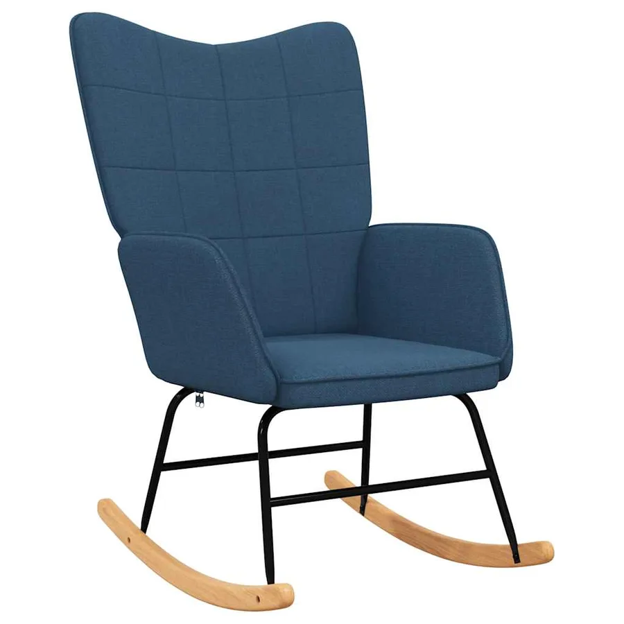Chaise à bascule avec tabouret Bleu Tissu - 4