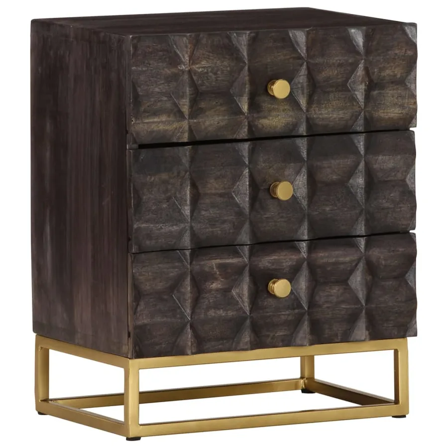 Table de chevet Noir 40x30x50 cm Bois de manguier massif - 10