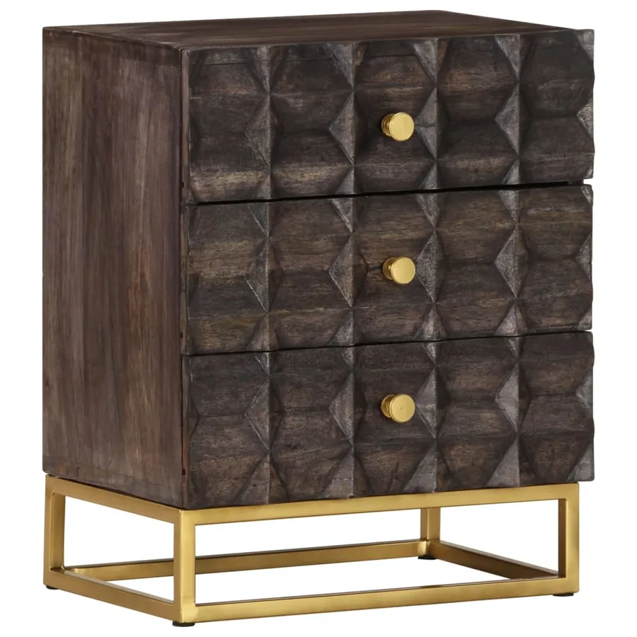Table de chevet Noir 40x30x50 cm Bois de manguier massif - 11