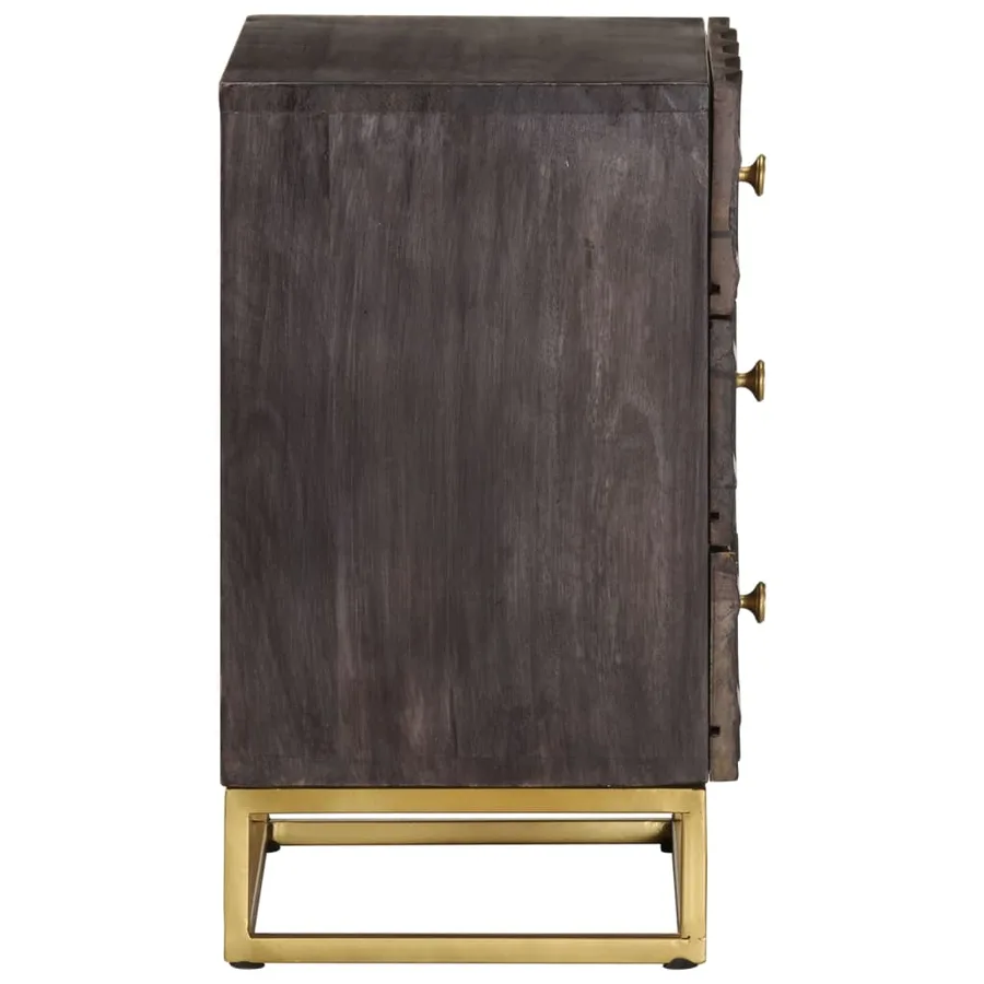 Table de chevet Noir 40x30x50 cm Bois de manguier massif - 3