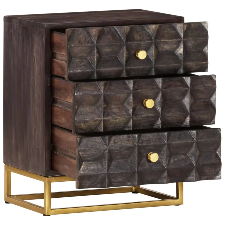 Table de chevet Noir 40x30x50 cm Bois de manguier massif - 4