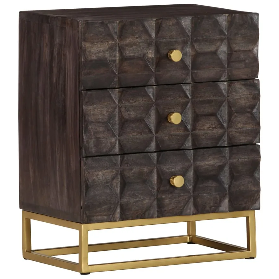 Table de chevet Noir 40x30x50 cm Bois de manguier massif - 9