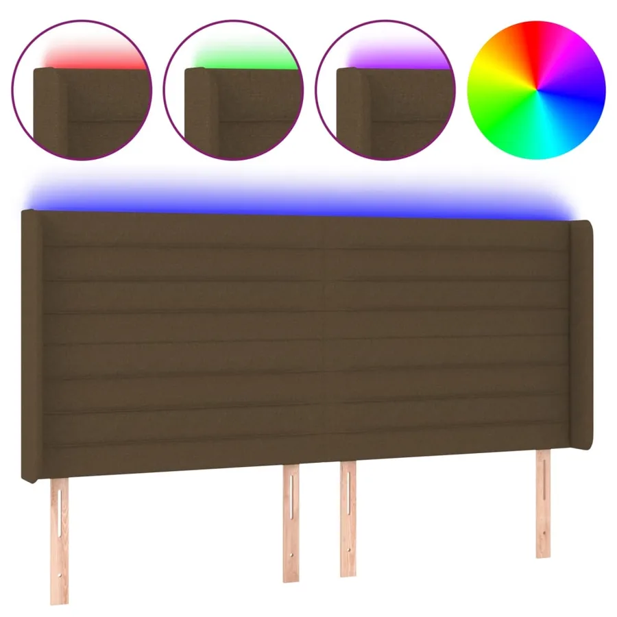 Tête de lit à LED Marron foncé 163x16x118/128 cm Tissu - 2