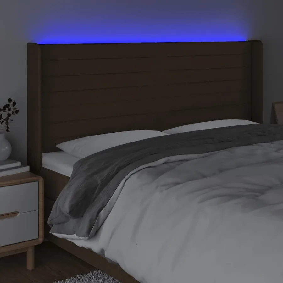 Tête de lit à LED Marron foncé 163x16x118/128 cm Tissu - 4