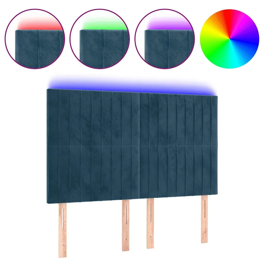 Tête de lit à LED Bleu foncé 144x5x118/128 cm Velours - 2