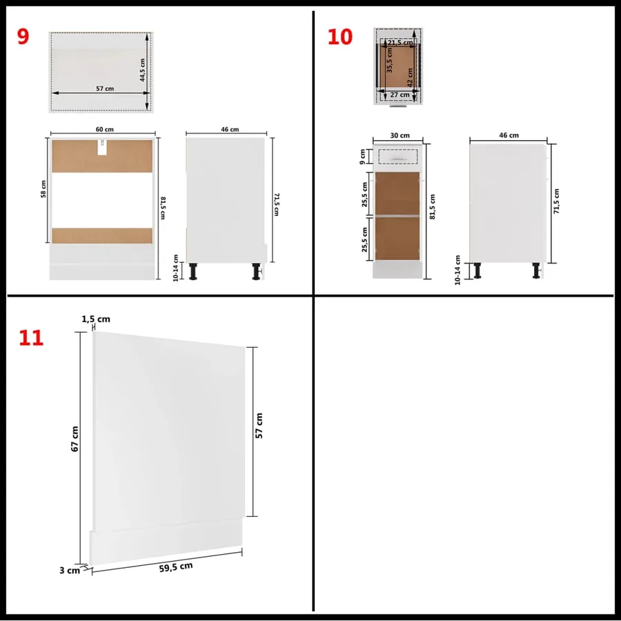 Ensemble de 11 meubles de cuisine "Lyon" en bois d'ingénierie blanc - 11