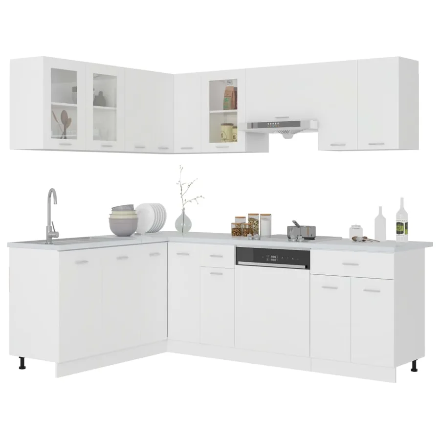 Ensemble de 11 meubles de cuisine "Lyon" en bois d'ingénierie blanc - 2