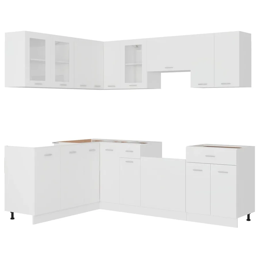 Ensemble de 11 meubles de cuisine "Lyon" en bois d'ingénierie blanc - 3