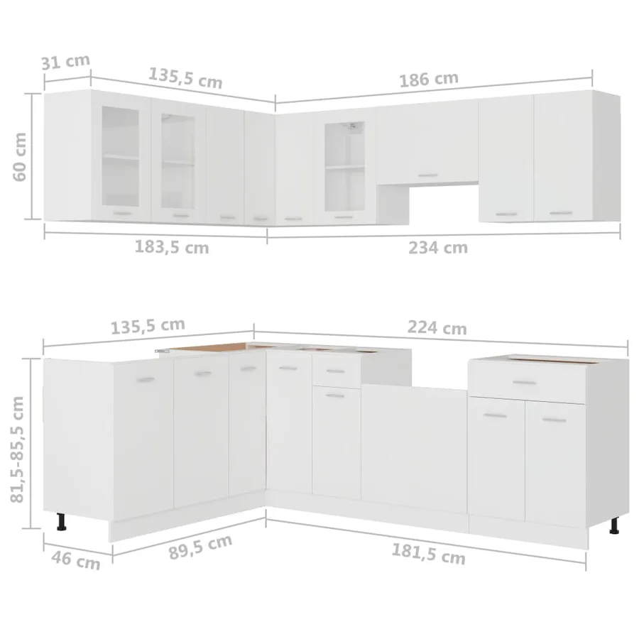 Ensemble de 11 meubles de cuisine "Lyon" en bois d'ingénierie blanc - 7