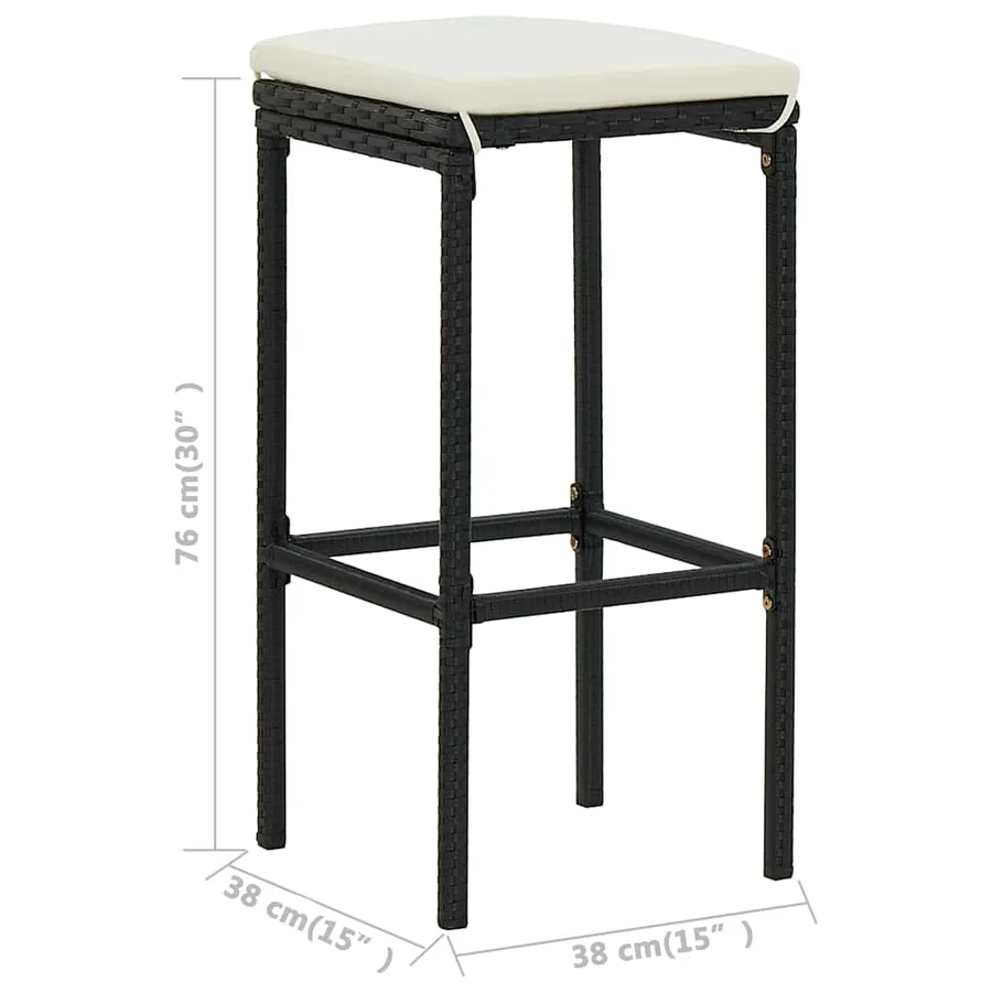 Ensemble de bar de jardin 3 pcs et coussins Résine tressée Noir - 12