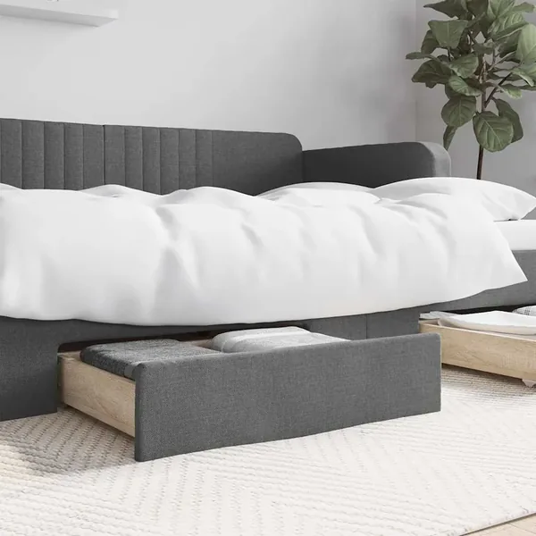 Tiroirs de lit 2 pcs gris foncé bois d'ingénierie et tissu