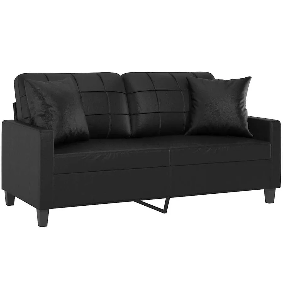 Canapé 2 places et oreillers et coussins Noir 140 cm Similicuir - 3