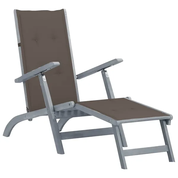 Chaise longue d'extérieur repose-pied et coussin Acacia solide