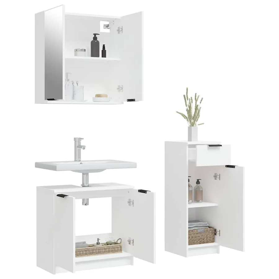 Ensemble d'armoires salle de bain 3 pcs blanc bois d'ingénierie - 4
