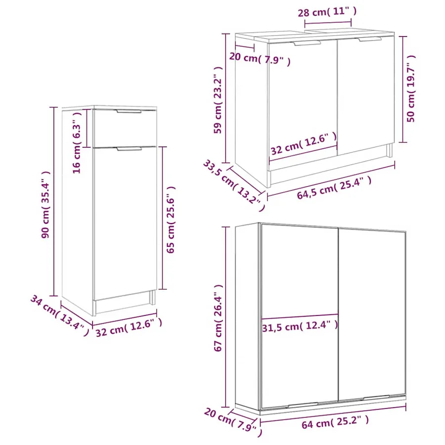 Ensemble d'armoires salle de bain 3 pcs blanc bois d'ingénierie - 9