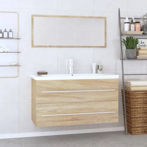 Ensemble de meubles de salle de bain 3 pcs Chêne sonoma