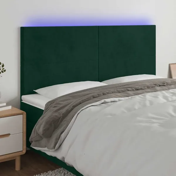 Tête de lit à LED Vert foncé 200x5x118/128 cm Velours