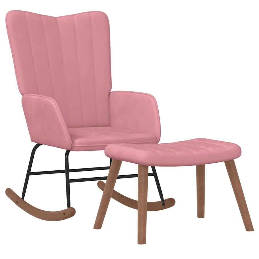 Chaise à bascule avec repose-pied Rose Velours - 2