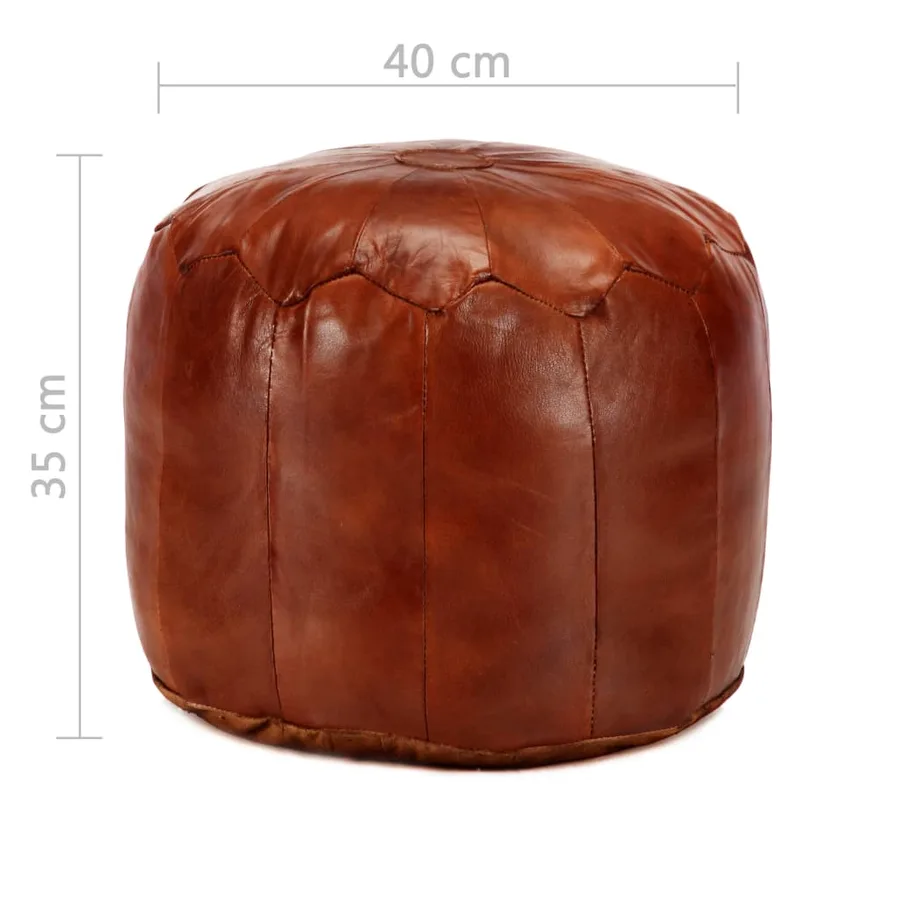 Pouf 40 x 35 cm Brun roux Cuir véritable de chèvre - 4