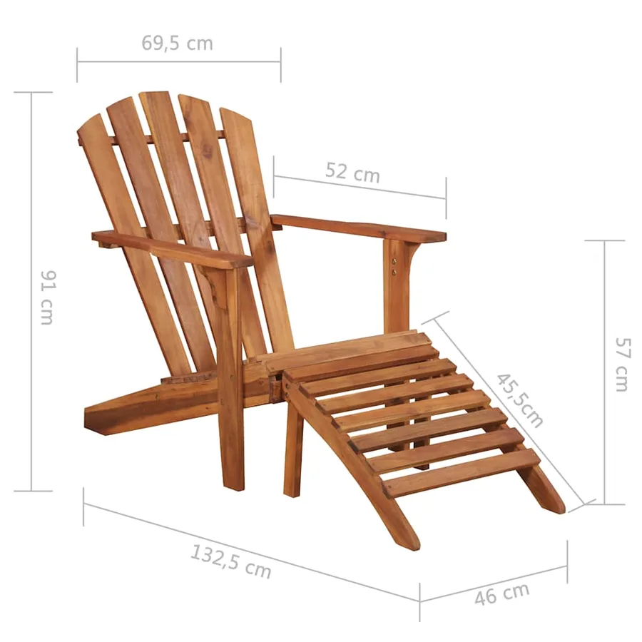 Chaise de jardin Adirondack et repose-pied Bois d'acacia massif - 8