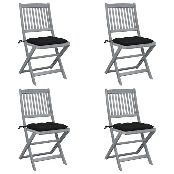 Chaises pliables d'extérieur lot de 4 et coussins Bois d'acacia