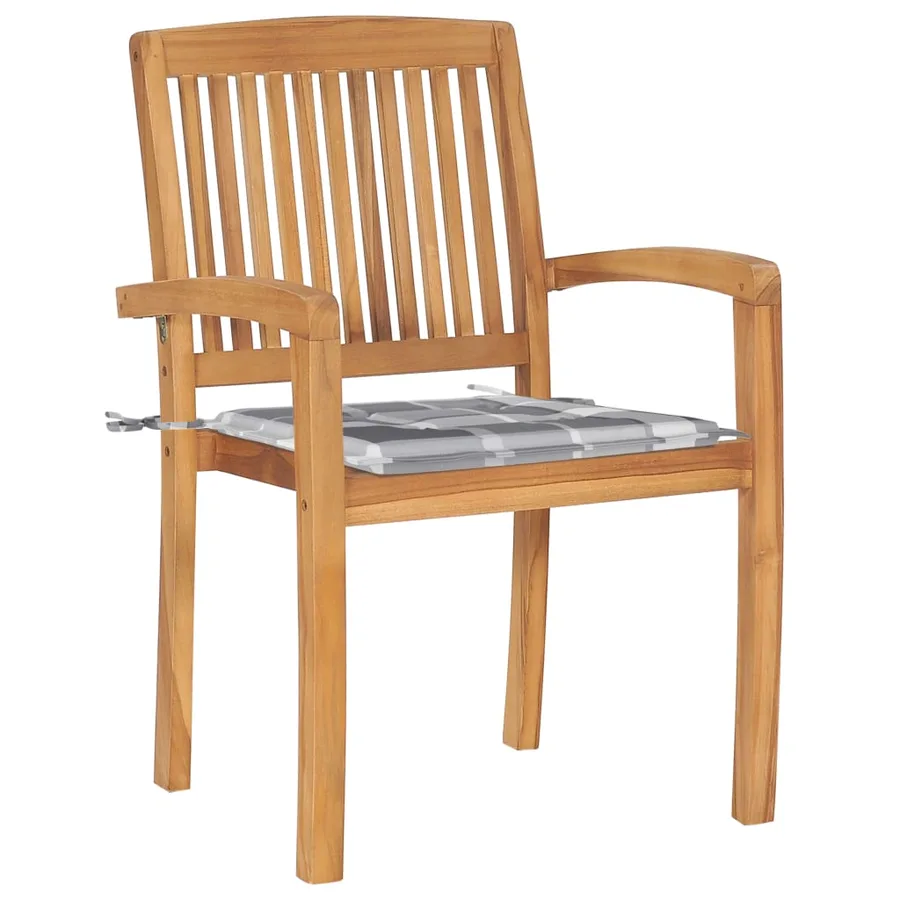 Chaises de jardin empilables avec coussins lot de 6 Teck solide - 3
