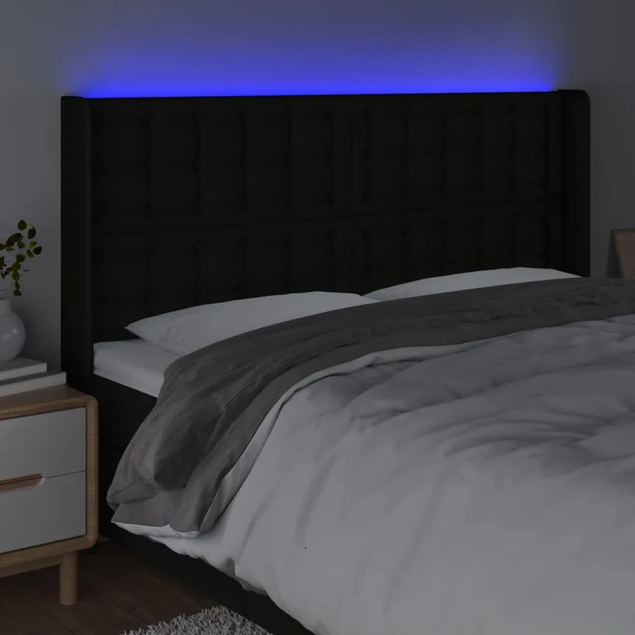 Tête de lit à LED Noir 163x16x118/128 cm Tissu - 4
