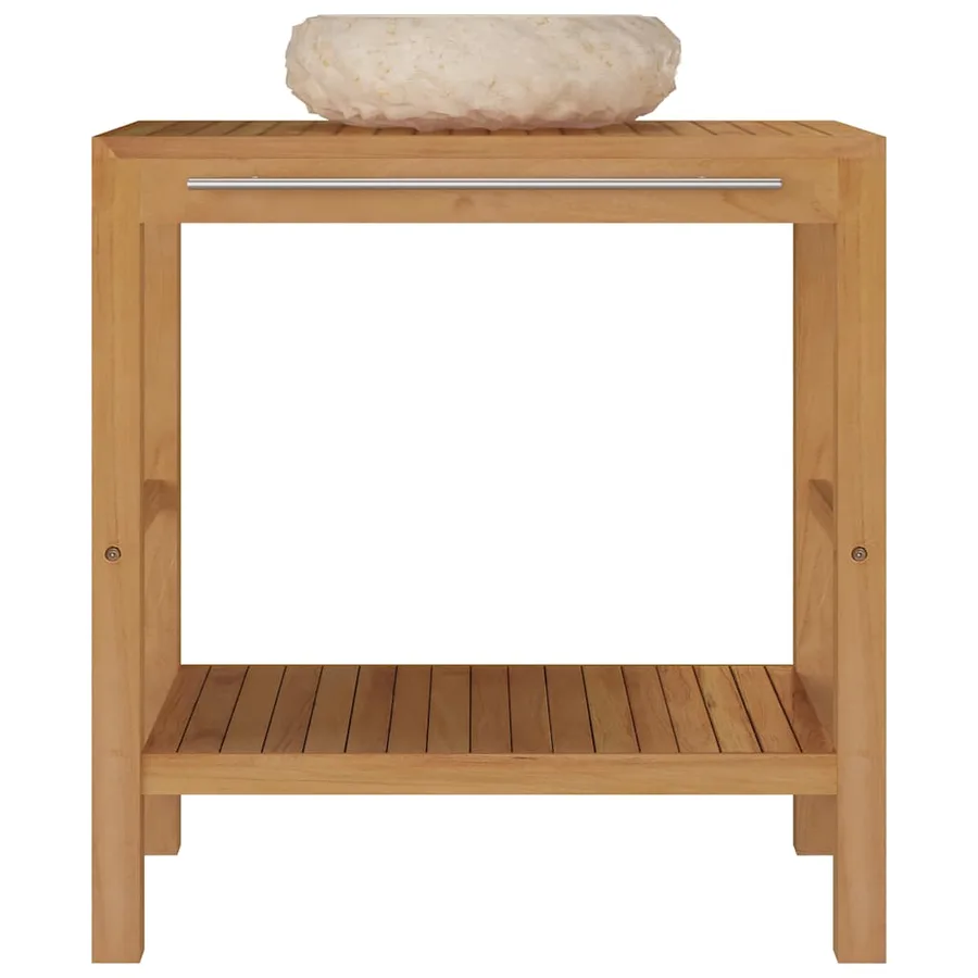 Armoire de toilette en teck solide avec lavabo en marbre Crème - 3