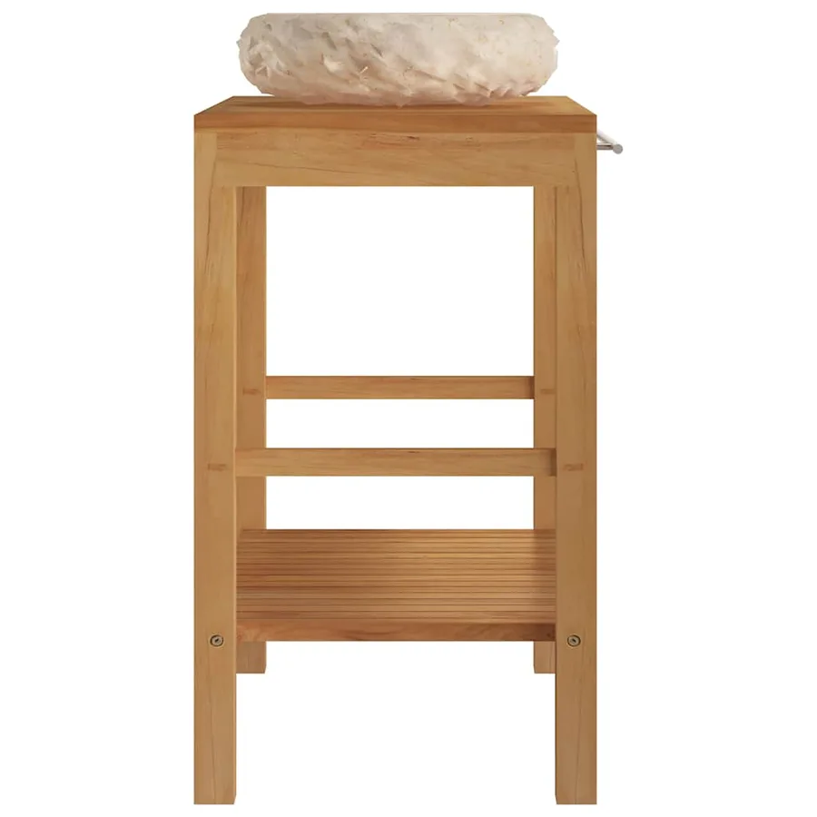 Armoire de toilette en teck solide avec lavabo en marbre Crème - 4