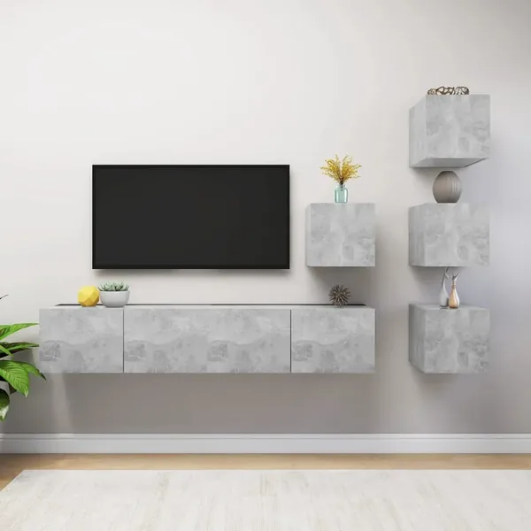Ensemble de meubles TV 6 pcs Gris béton Bois d'ingénierie
