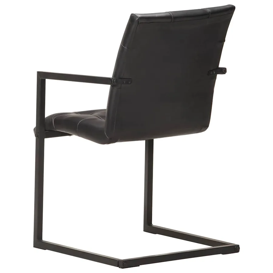 Chaises à manger cantilever lot de 2 noir cuir véritable - 5
