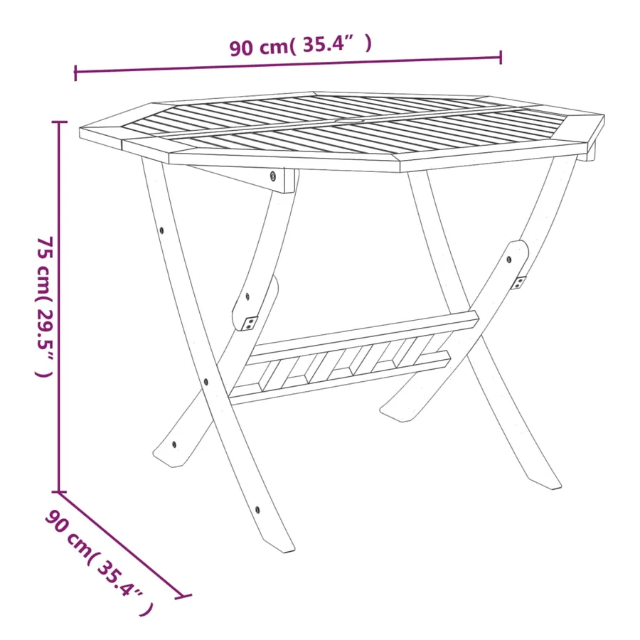 Table pliable de jardin 90x75 cm Bois d'acacia solide - 7
