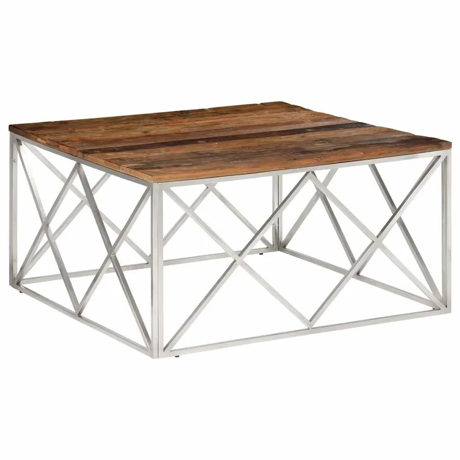 Table basse argenté inox et bois de mélèze massif - 2