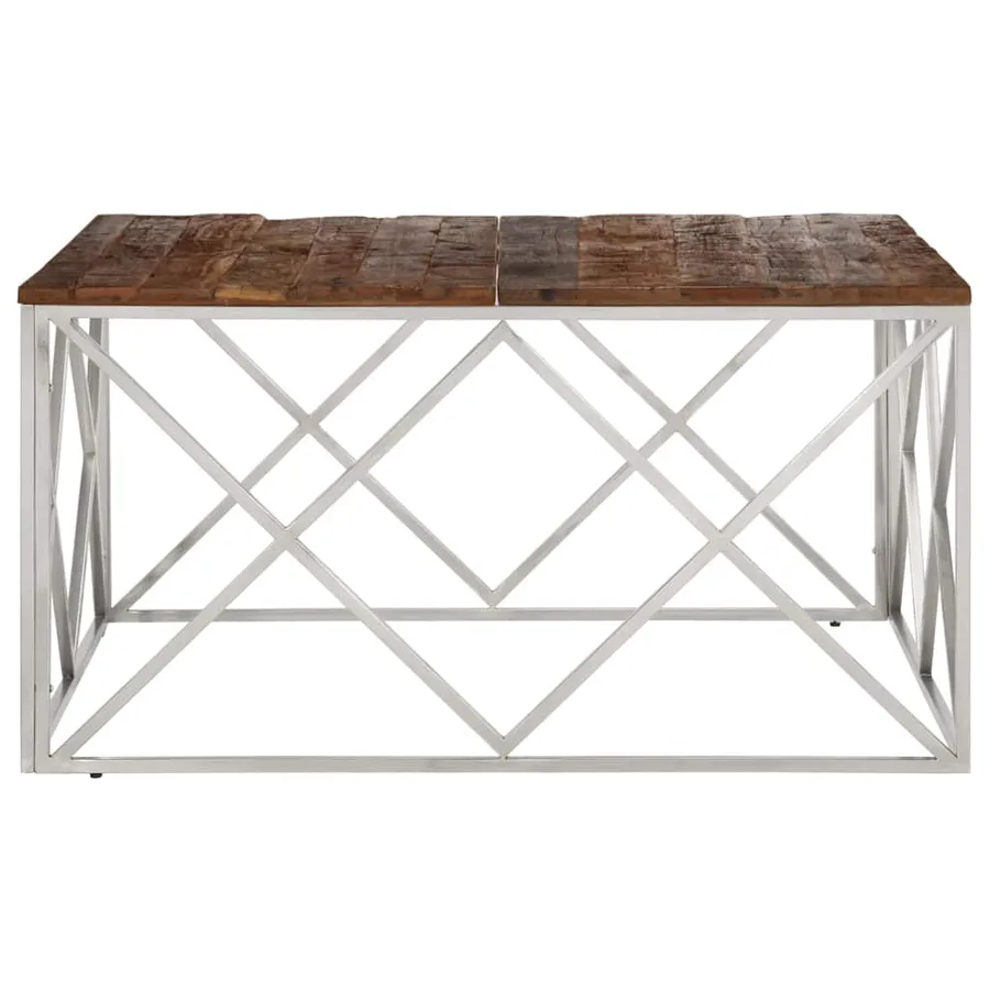 Table basse argenté inox et bois de mélèze massif - 4