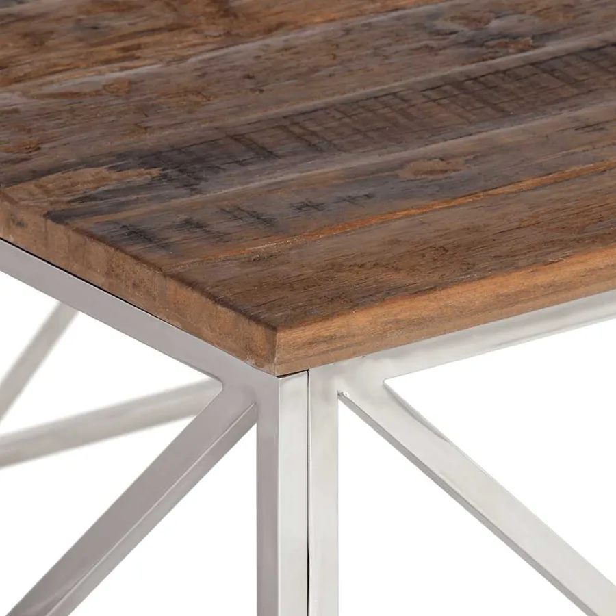 Table basse argenté inox et bois de mélèze massif - 5