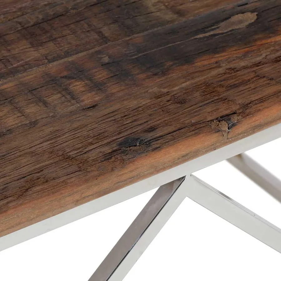 Table basse argenté inox et bois de mélèze massif - 7