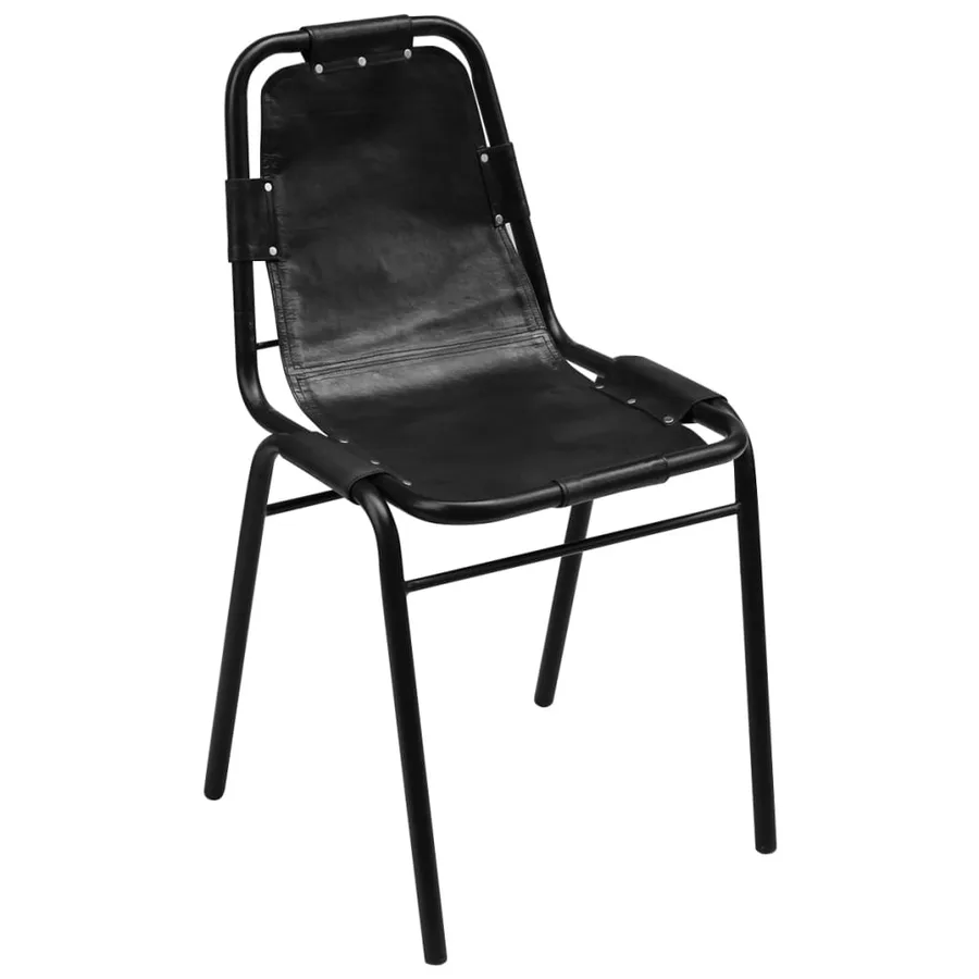 Chaises à manger lot de 6 noir cuir véritable - 2
