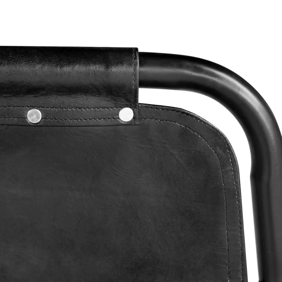 Chaises à manger lot de 6 noir cuir véritable - 4