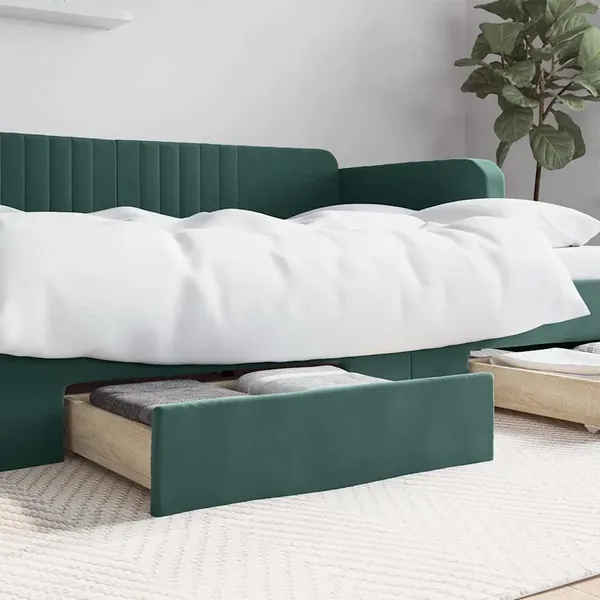 Tiroirs de lit 2 pcs vert foncé bois d'ingénierie et velours