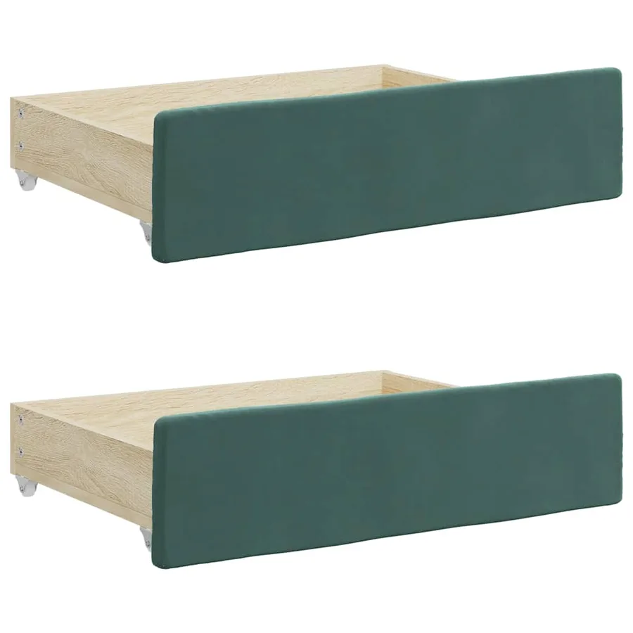 Tiroirs de lit 2 pcs vert foncé bois d'ingénierie et velours - 2